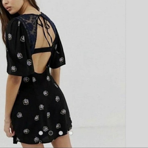 Free People NWT Black Floral Open Back Mini Dress - Picture 5 of 7